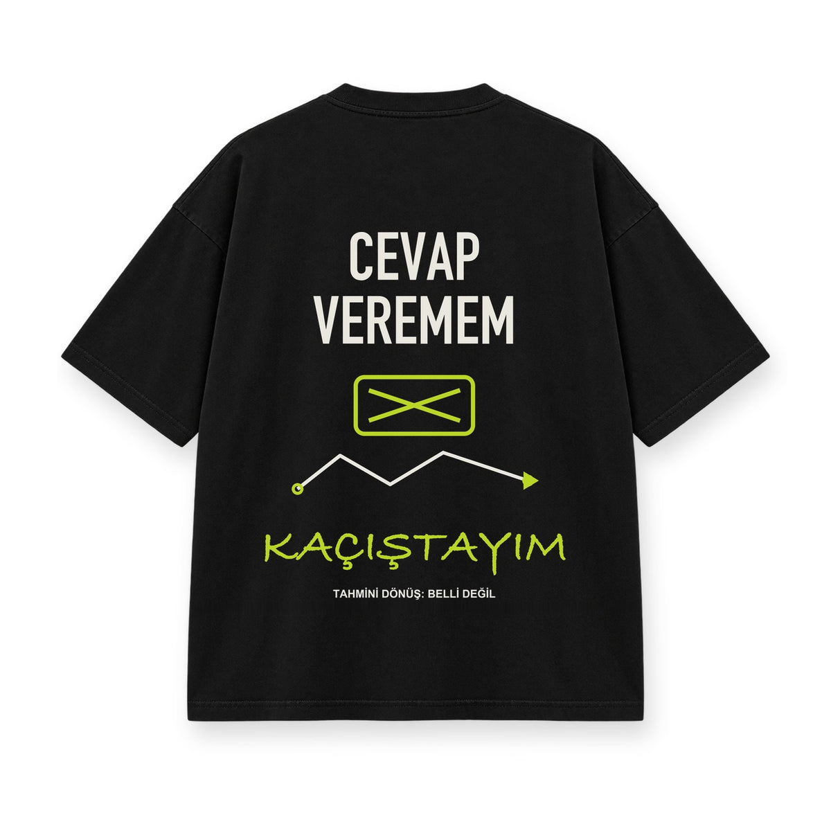 Cevap Veremem Kaçıştayım baskılı siyah tişört