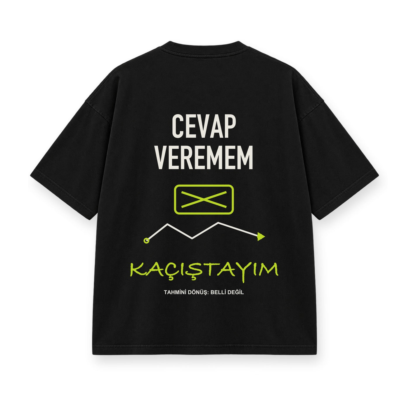 Cevap Veremem Kaçıştayım baskılı siyah tişört