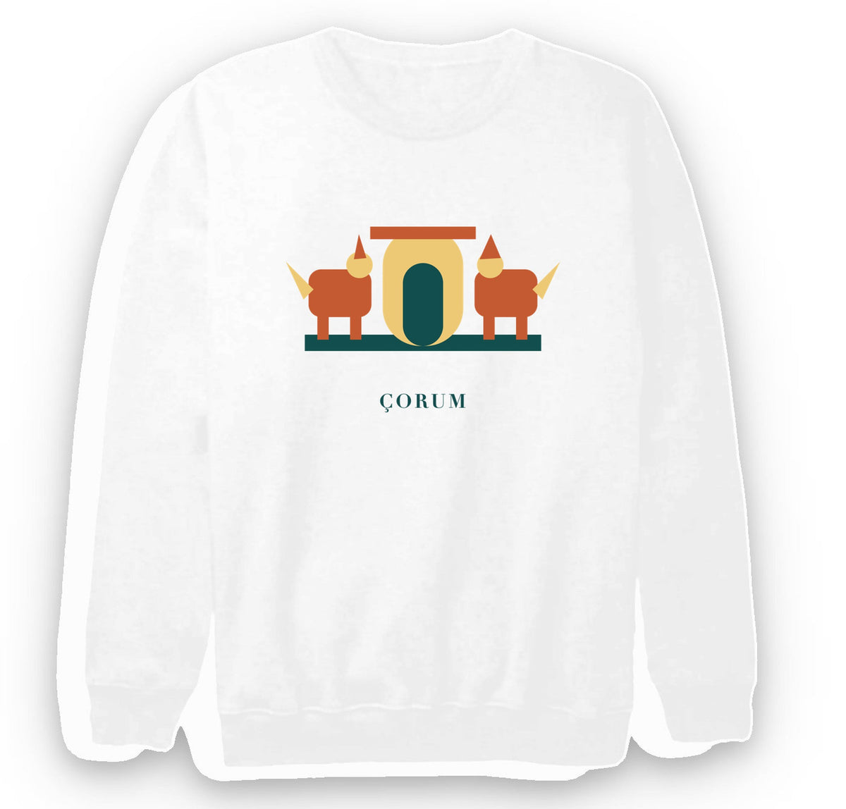 Çorum Alacahöyük Sfenksli Kapı baskılı beyaz sweatshirt