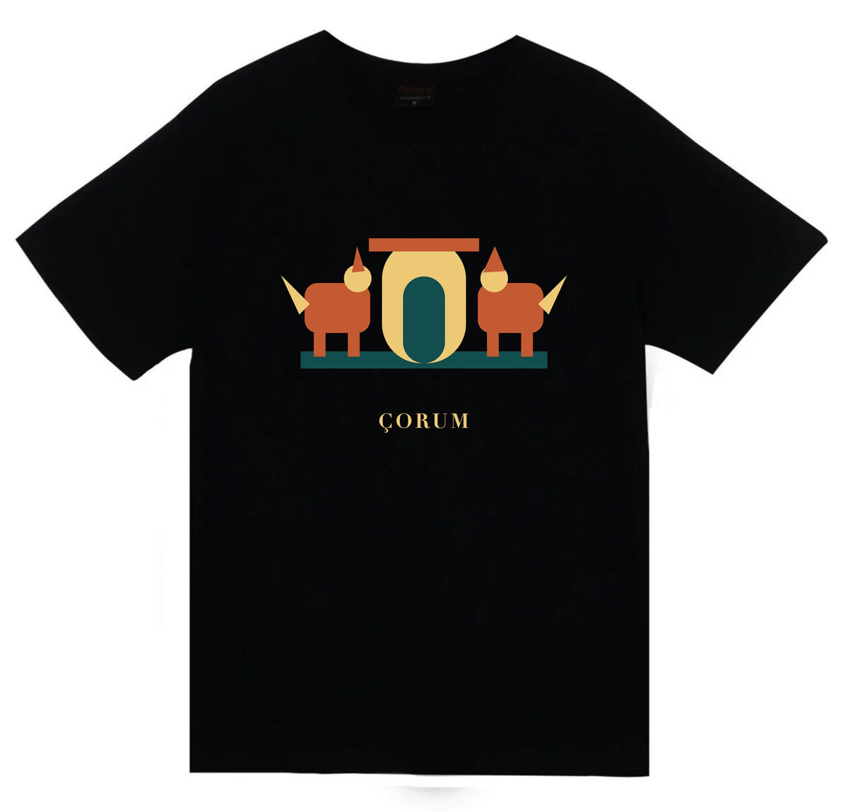 Çorum Alacahöyük Sfenksli Kapı baskılı siyah t-shirt