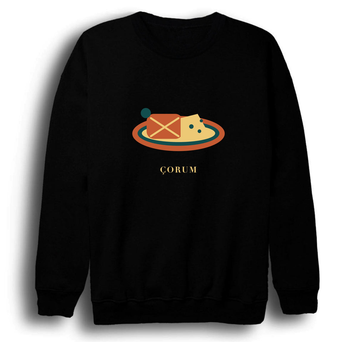 Çorum Kargı Tulum Peyniri baskılı siyah sweatshirt