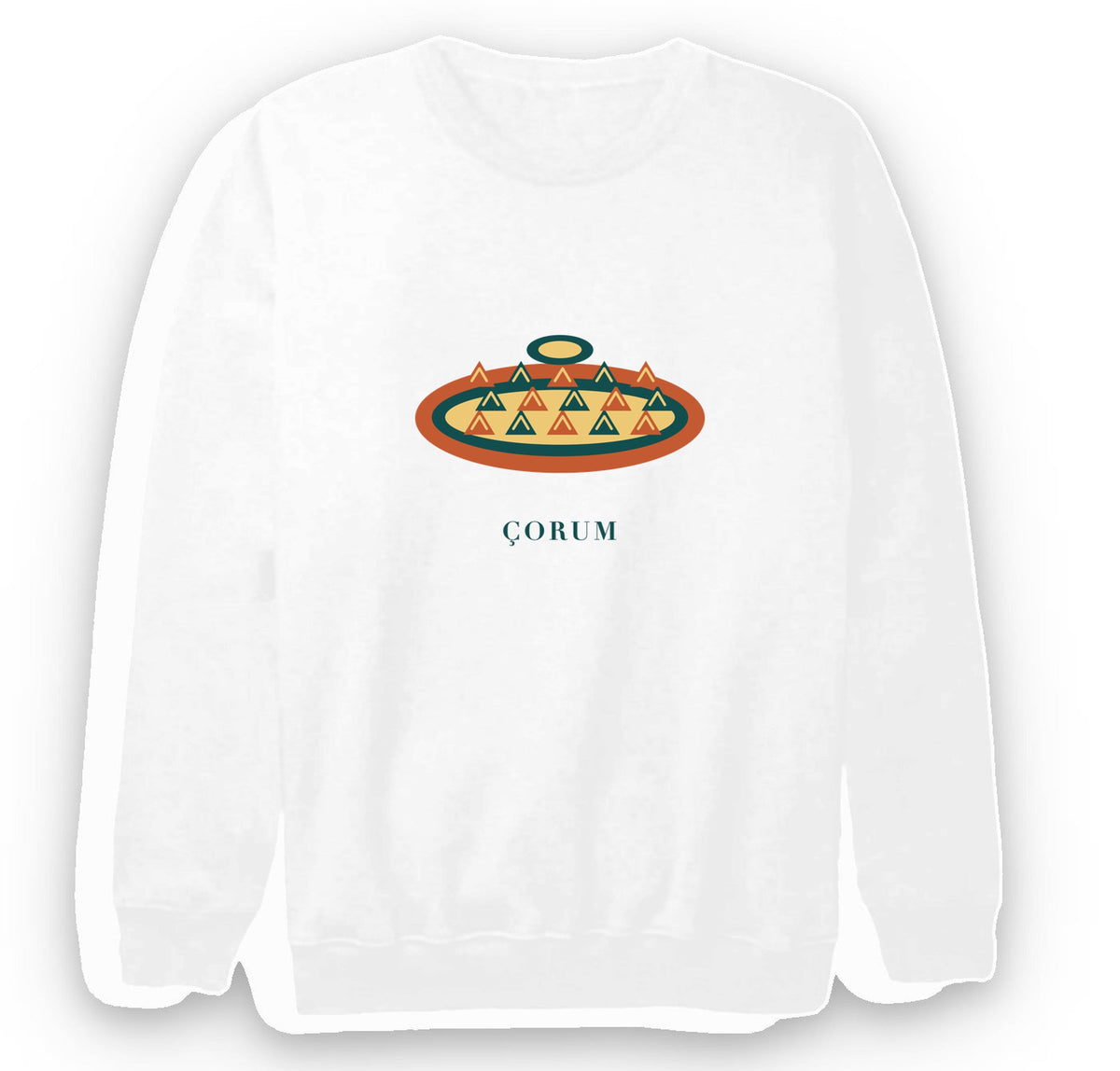 Çorum Kuru Mantısı baskılı beyaz sweatshirt