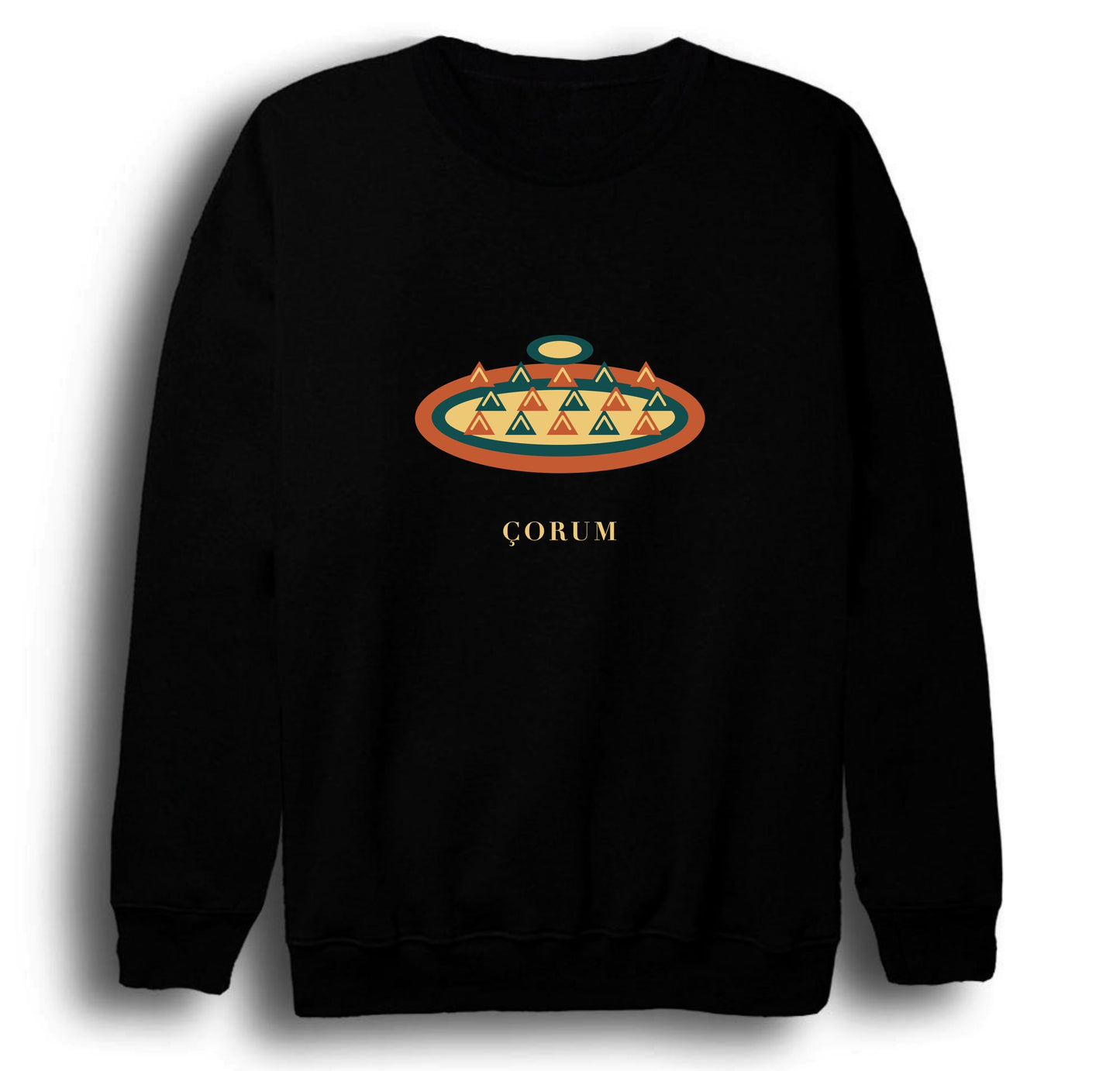 Çorum Kuru Mantısı baskılı siyah sweatshirt