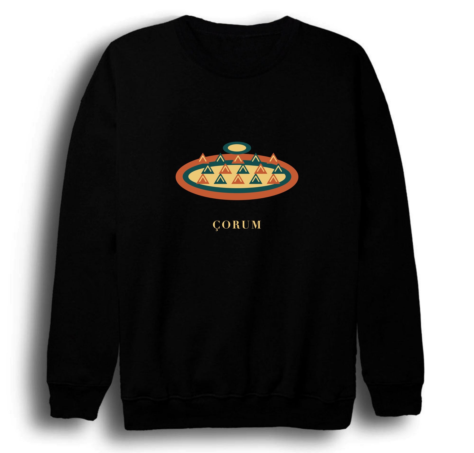 Çorum Kuru Mantısı baskılı siyah sweatshirt