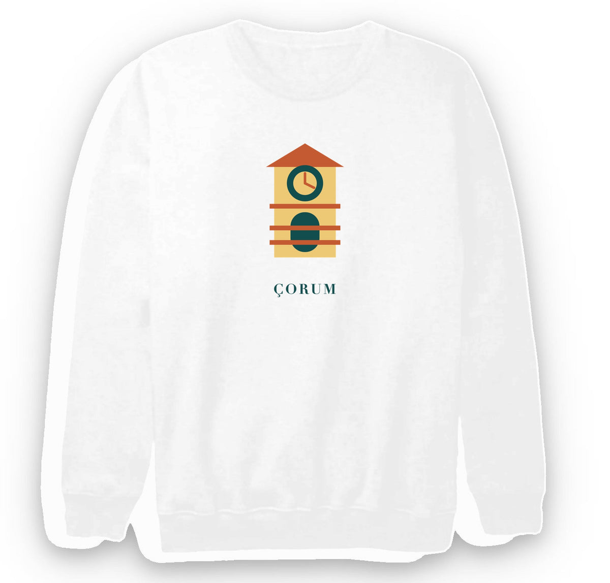 Çorum Saat Kulesi baskılı beyaz sweatshirt