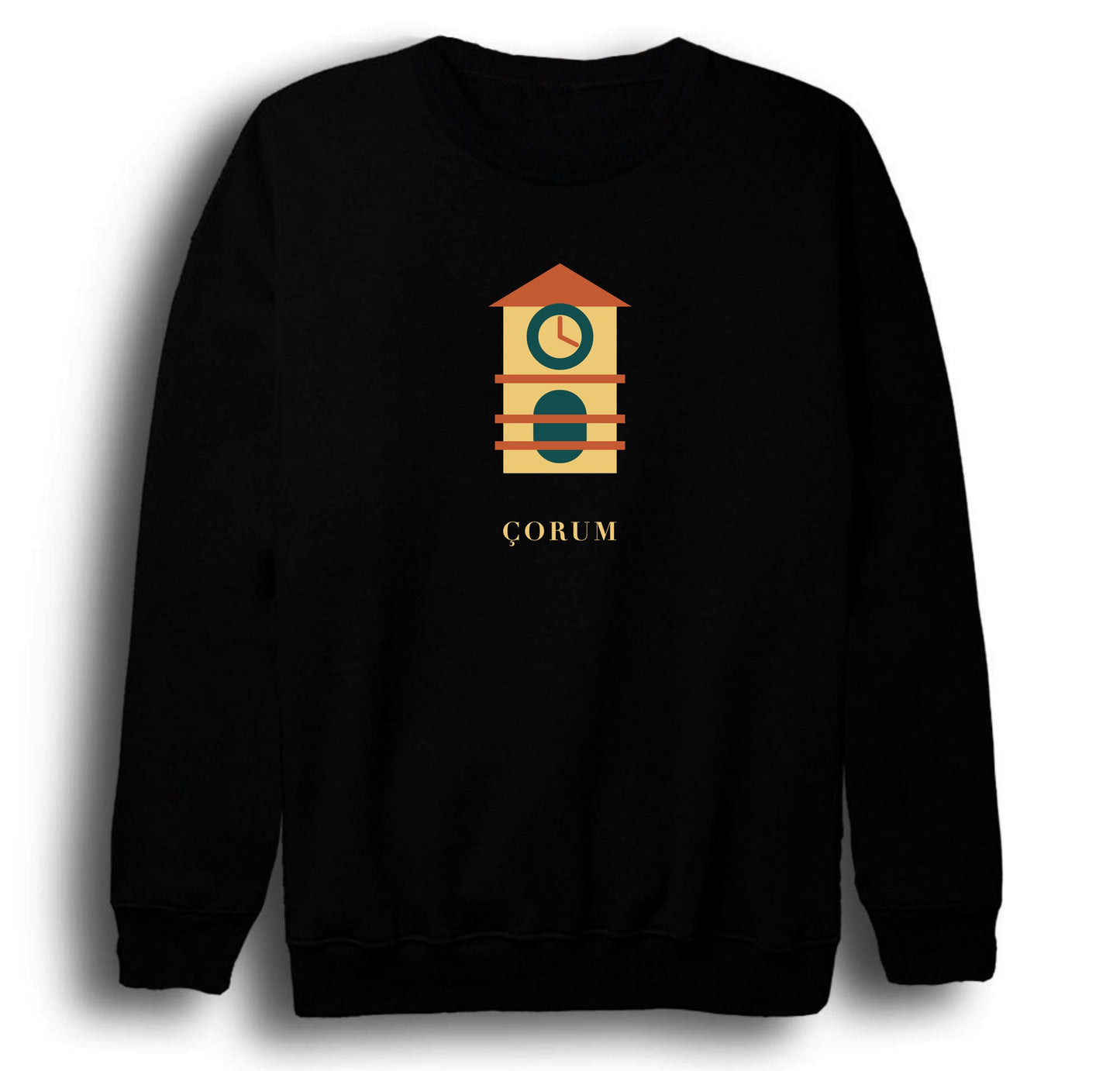 Çorum Saat Kulesi baskılı siyah sweatshirt