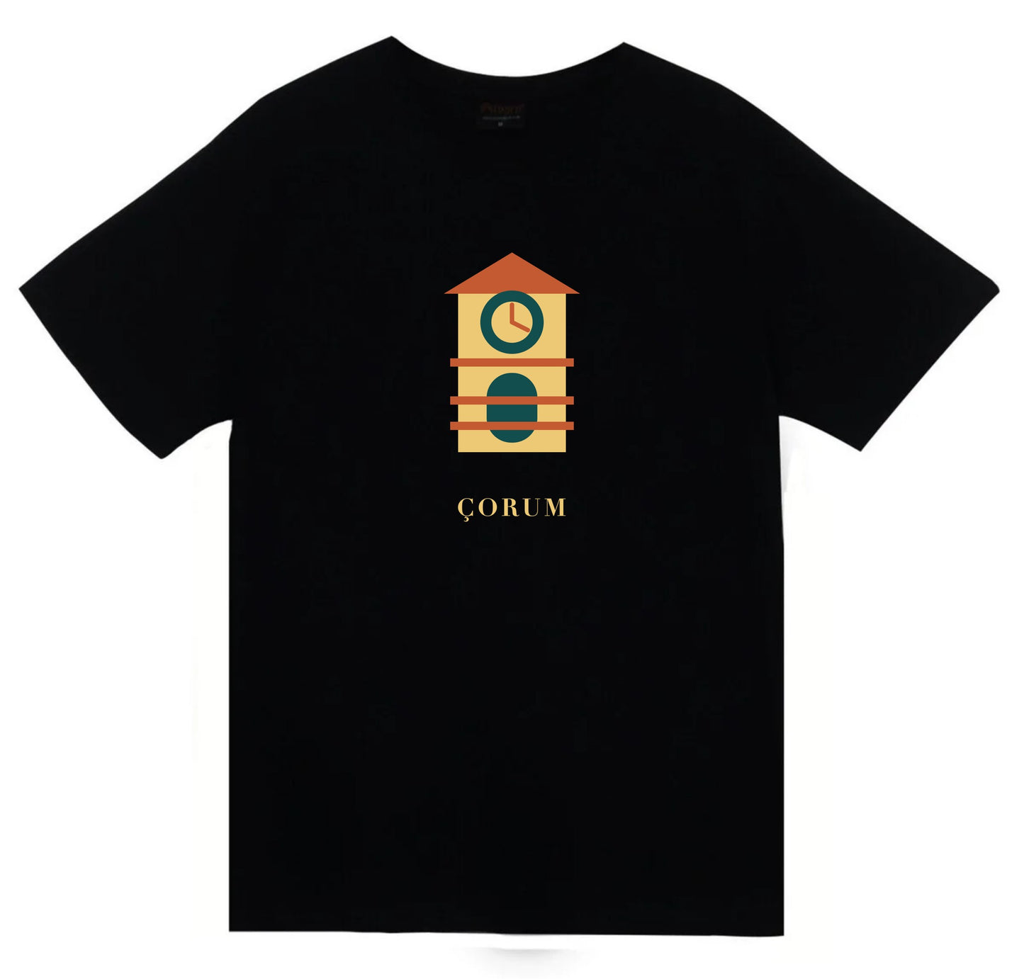 Çorum Saat Kulesi baskılı siyah t-shirt
