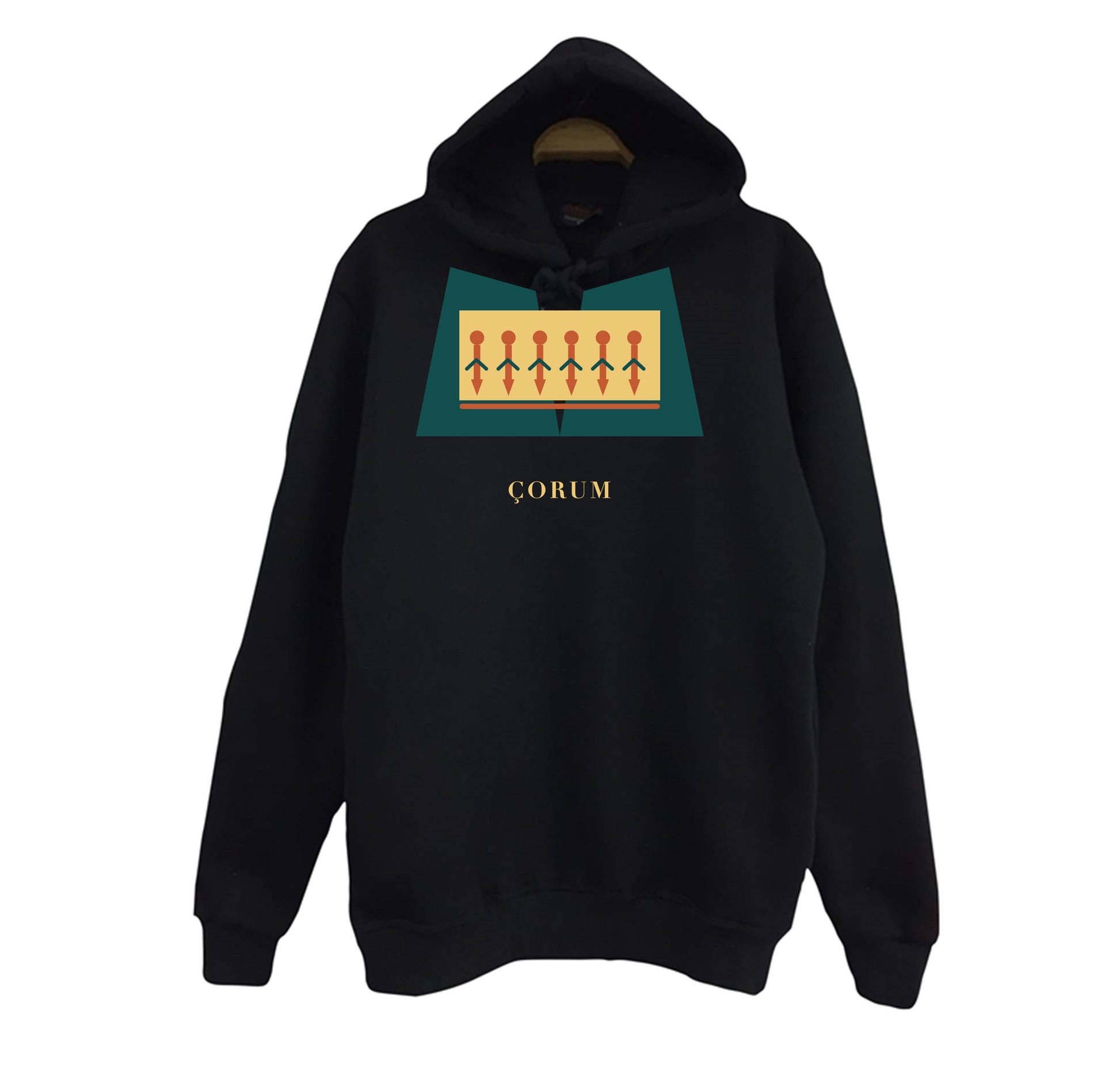 Çorum Yazılıkaya baskılı siyah kapüşonlu sweatshirt