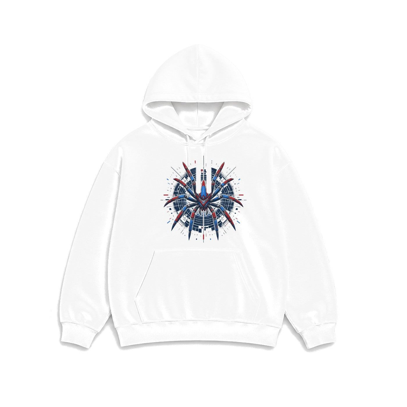 Siber Mekanik Örümcek baskılı beyaz kapüşonlu sweatshirt