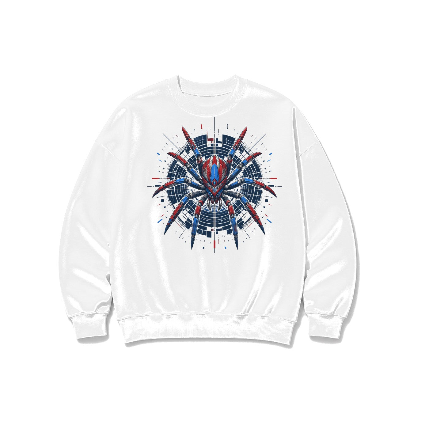 Siber Mekanik Örümcek baskılı beyaz sweatshirt