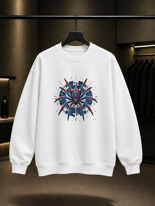 Siber Mekanik Örümcek baskılı beyaz sweatshirt