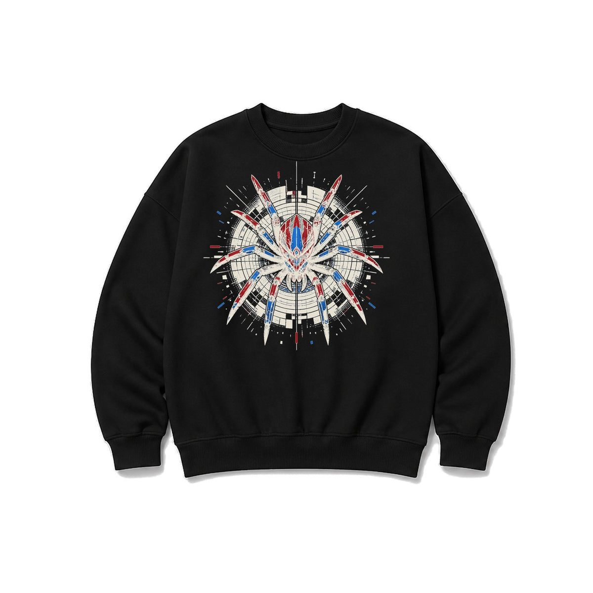 Siber Mekanik Örümcek baskılı siyah sweatshirt