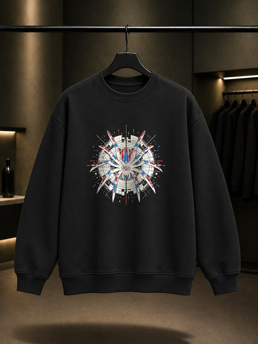 Siber Mekanik Örümcek baskılı siyah sweatshirt