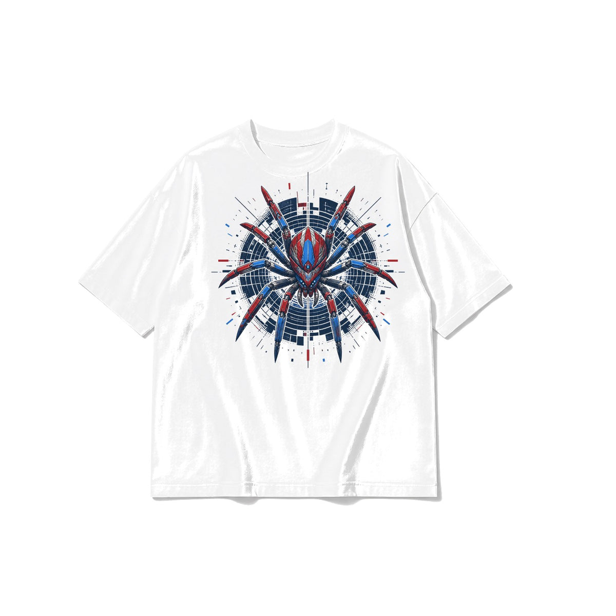 Siber Mekanik Örümcek baskılı beyaz t-shirt