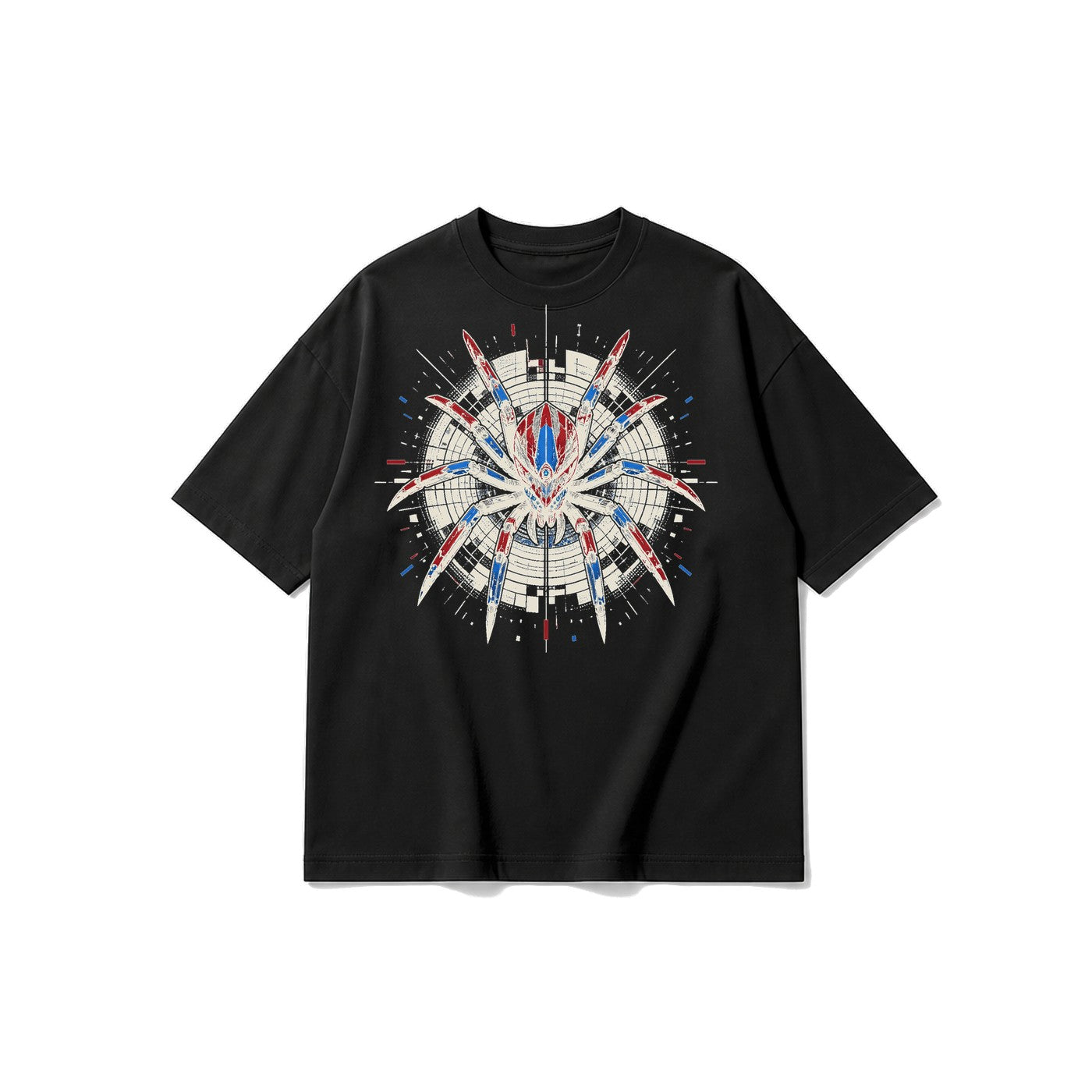 Siber Mekanik Örümcek baskılı siyah t-shirt