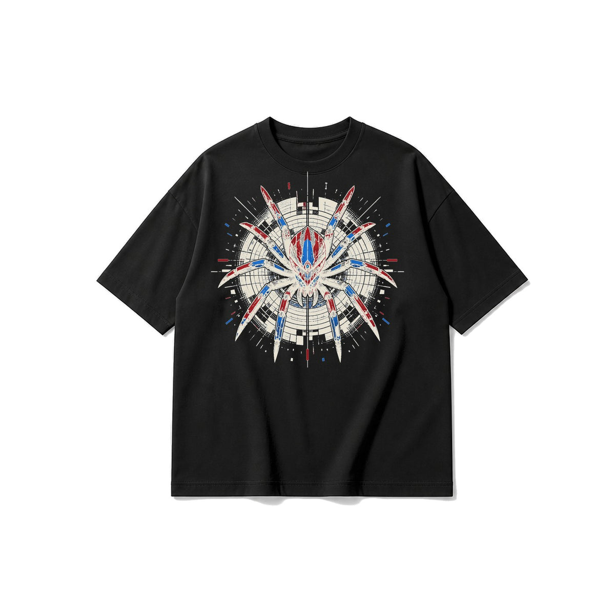 Siber Mekanik Örümcek baskılı siyah t-shirt