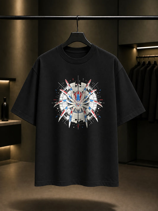 Siber Mekanik Örümcek baskılı siyah t-shirt