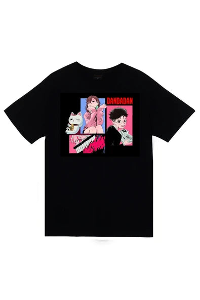 fame-stoned Dandadan Anime Baskılı Unisex %100 Pamuk Siyah T-shirt