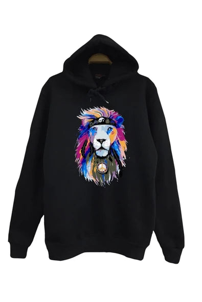 fame-stoned Unisex Siyah Aslan Kızılderili Baskılı Sweatshirt