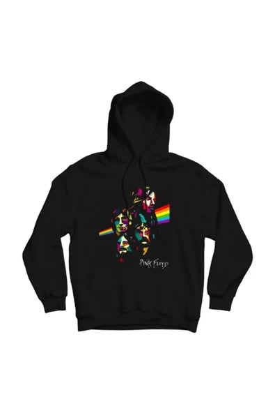 Pink Floyd Kirik cam efektli renkli baskılı siyah kapüşonlu sweatshirt