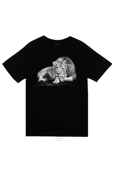 fame-stoned  Aslan Baskılı Unisex %100 Pamuk Siyah T-shirt