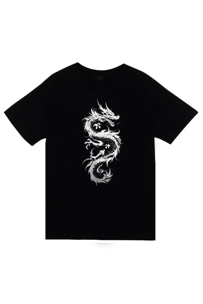 fame-stoned Dragon (Ejderha) Baskılı Unisex %100 Pamuk Siyah T-shirt