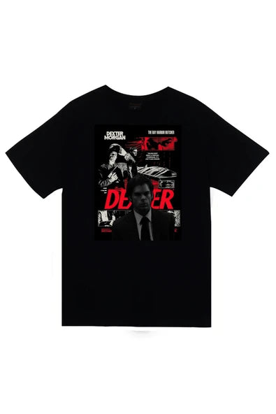 fame-stoned Dexter - Dizi Baskılı Unisex %100 Pamuk Siyah T-shirt