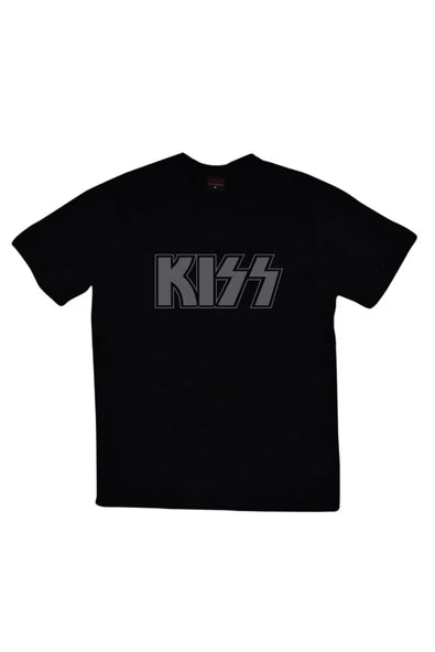 Kiss Gümüş logo baskılı siyah tişört