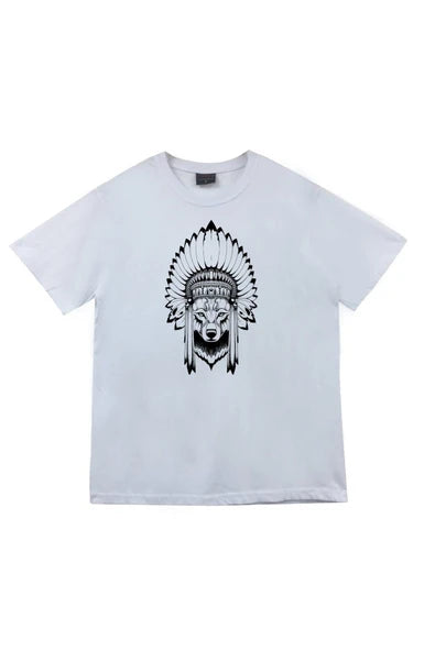 fame-stoned  Kızılderili Baskılı Unisex %100 Pamuk Beyaz T-shirt