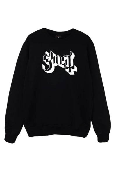 Ghost Beyaz grup logosu baskılı siyah sweatshirt
