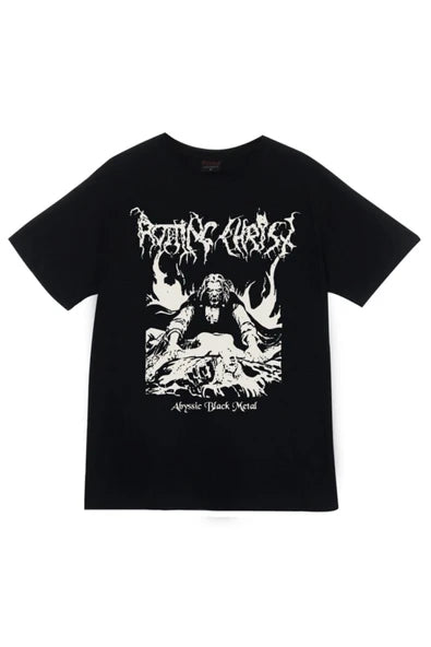 Rotting Christ Abyssic Black Metal' beyaz baskılı siyah tişört