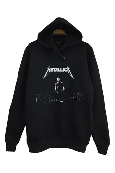 Metallica baskılı siyah kapüşonlu sweatshirt