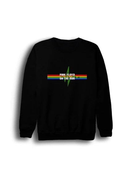 Pink Floyd On The Run' gokkusagi baskılı siyah sweatshirt
