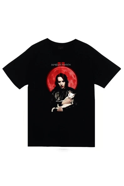 fame-stoned Marilyn Manson Baskılı Unisex %100 Pamuk Siyah T-shirt