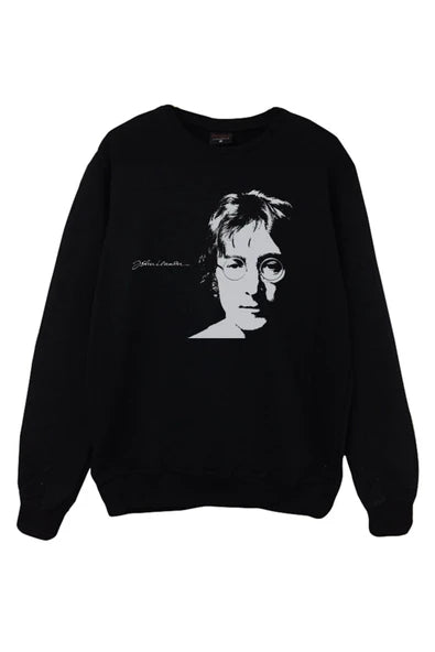 The Beatles Siyah-beyaz portre ve imza baskılı siyah sweatshirt
