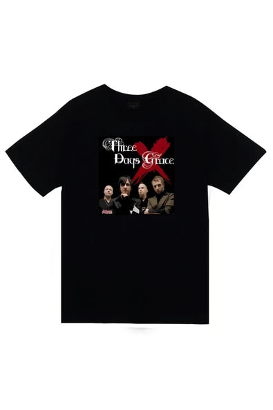 fame-stoned  Three Days Grace Müzik Grubu Baskılı Unisex %100 Pamuk Siyah T-shirt