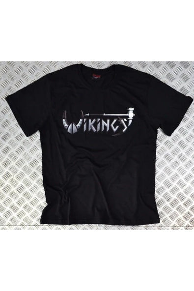 fame-stoned  Vikings Baskılı Unisex %100 Pamuk Siyah T-shirt