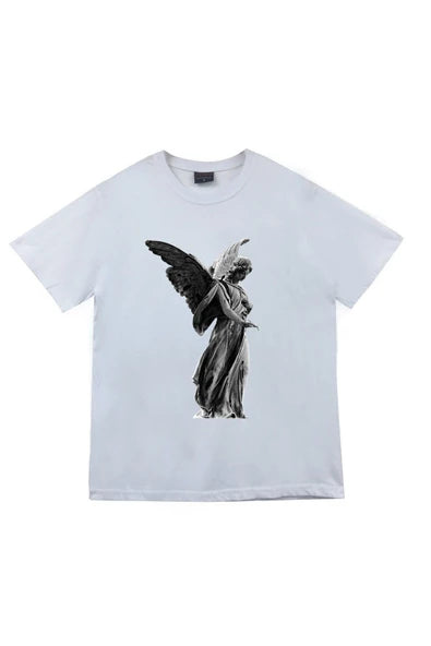 fame-stoned  Unisex Beyaz Melek Baskılı T-shirt