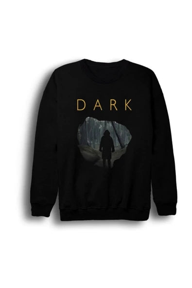 Dark (Netflix) - mağara girişinde baskılı siyah sweatshirt