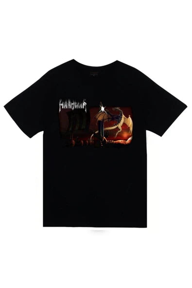 fame-stoned Manowar Baskılı Unisex %100 Pamuk Siyah T-shirt