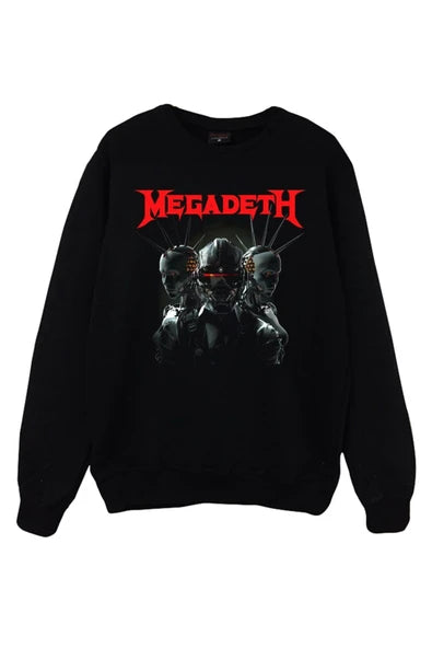 Megadeth Kırmızı logo ve üç baskılı siyah sweatshirt