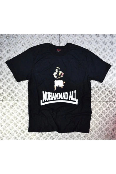 fame-stoned  Muhammed Ali Baskılı Unisex %100 Pamuk Siyah T-shirt