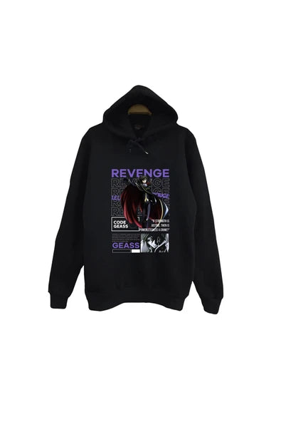 fame-stoned Lelouch Lamperouge - Anime - Karakter Baskılı Unisex %100 Pamuk Kapüşonlu Siyah Sweatshirt