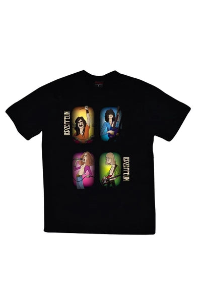 fame-stoned  Led Zeppelin Baskılı Unisex %100 Pamuk Siyah T-shirt