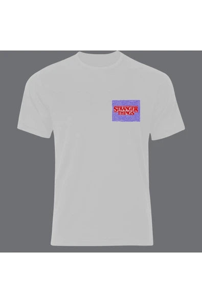 fame-stoned  Stranger Things Baskılı Unisex %100 Pamuk Beyaz T-shirt