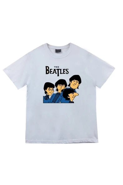 fame-stoned The Beatles Baskılı Unisex %100 Pamuk Beyaz T-shirt