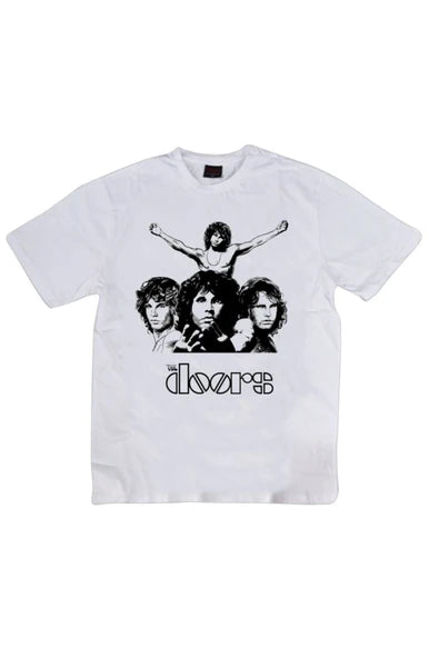 fame-stoned  The Doors Baskılı Unisex %100 Pamuk Beyaz T-shirt
