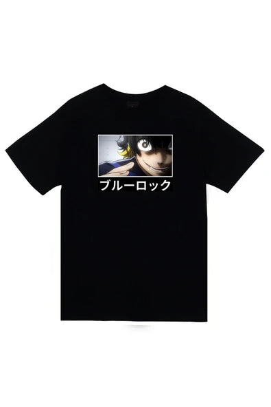 fame-stoned  Blue Lock, Bachira Meguru Anime Baskılı Unisex %100 Pamuk Siyah T-shirt