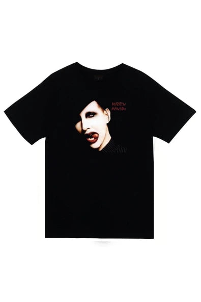 fame-stoned Marilyn Manson Baskılı Unisex %100 Pamuk Siyah T-shirt