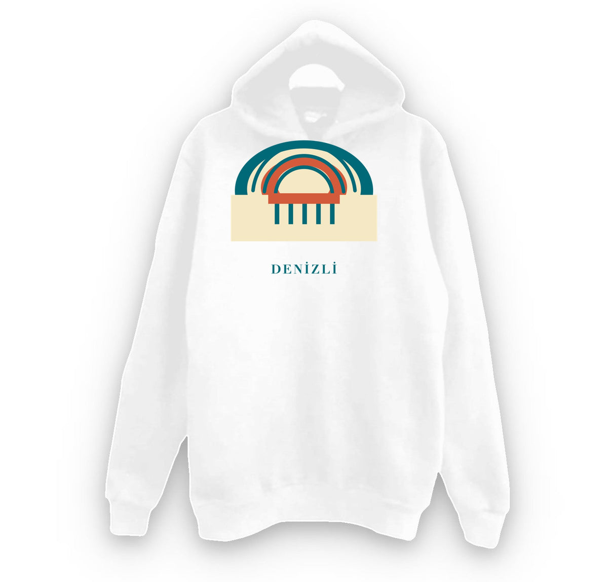 Denizli Hierapolis Antik Tiyatrosu baskılı beyaz kapüşonlu sweatshirt